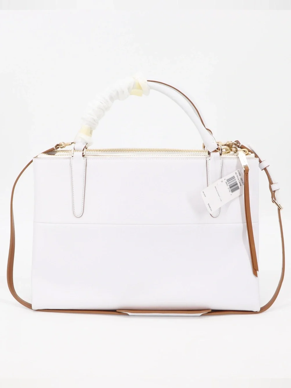 New Coach Borough Edge Painted Leather Shoulder Bag White Camel Gold Authentic